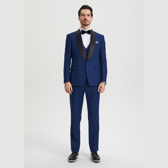 Stacy Adams 3pc Mens Tuxedo Hybrid Fit Shawl Lapel, Blue - Picture 5 of 5